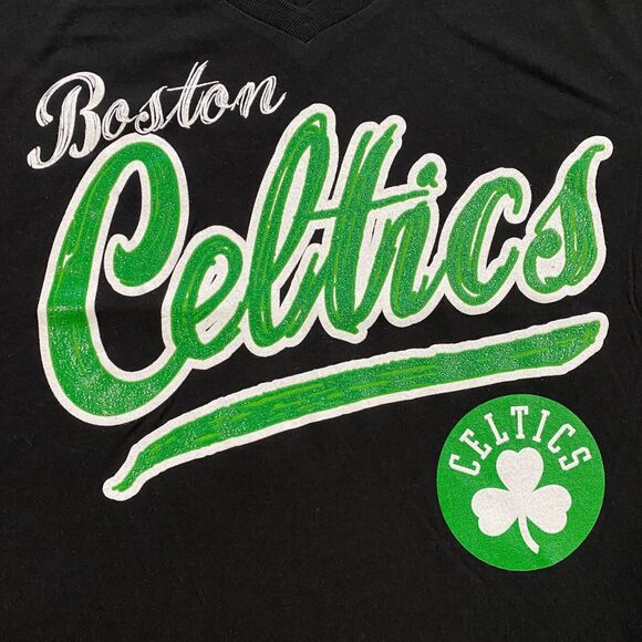 Boston Celtics Glitter Logo V-Neck Shirt Womens Medium Black NBA Basketball NWT - Picture 4 of 16